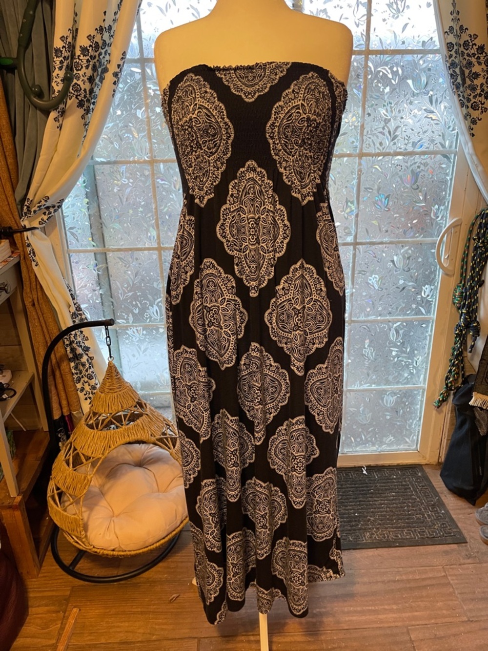 2/$40 Strapless Black & White Printed Maxi Dress